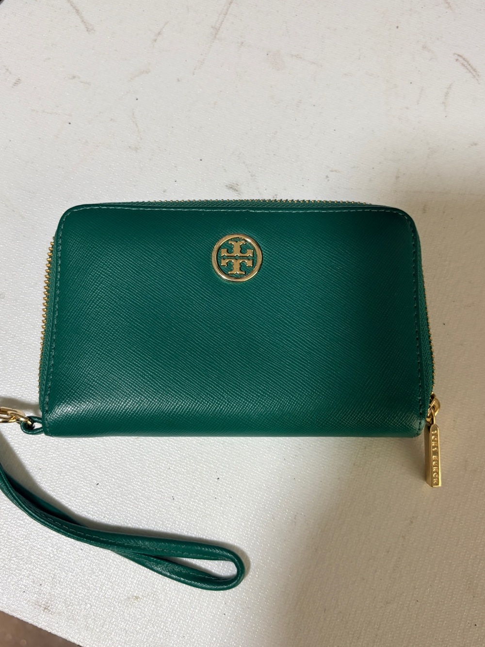 Tory Burch Emerald Green Zip Wristlet Wallet with Gold Logo - Picture 5 of 5